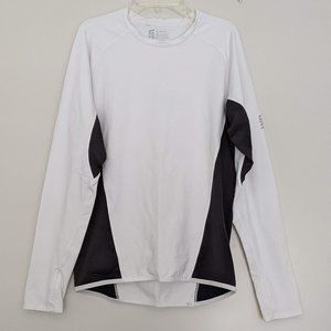 White Grey Long-Sleeve Athletic Compression Shirt, Men's Large